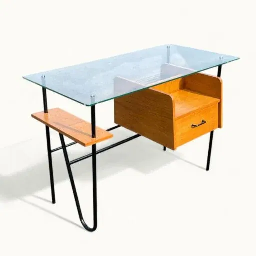 Bureau Azzano Frères 1956 Bois, fer et Glace
