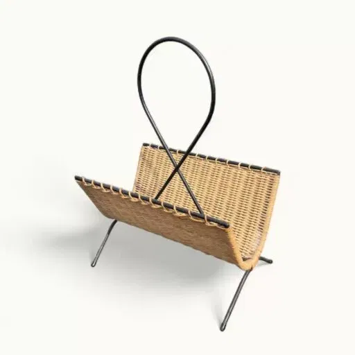 Porte revue en rotin et fer laqué noir, années 50