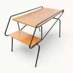 Table d'appoint vintage Métal laqué noir et chêne – Élégance minimaliste d’après-guerre. Une table basse qui ne laisse personne indifferent.